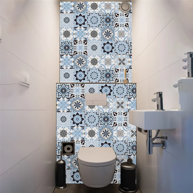 24Pcs 20x20cm Self-Adhesive PVC Waterproof Wall Tiles Moroccan Style Decorative Wall Stickers for Kitchen Bathroom - HZ029