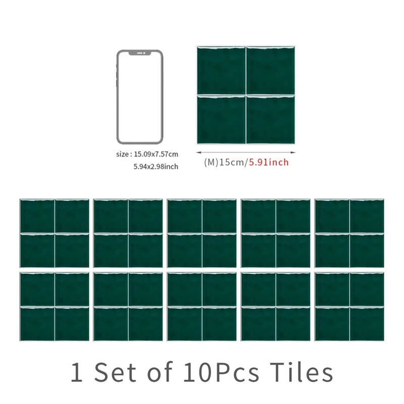 10 uds. 15x15 cm, autoadhesivas, azulejos de cocina, pegatinas impermeables PBS, cuadradas, para baño - PBS01