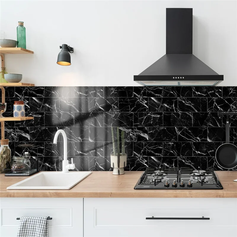 SJM 16Pcs 10.16x20.32x0.178cm Self-Adhesive Peel Stick Wall Tiles Stickers Waterproof Marble Pattern Backsplash Decals for Kitchen Bathroom - SJM01