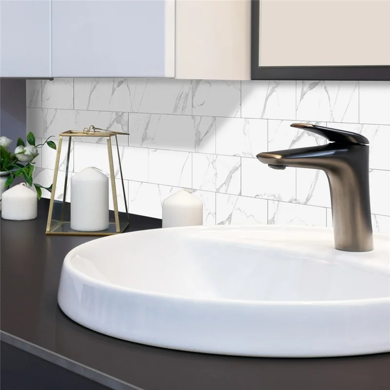 SJM 16Pcs 10.16x20.32x0.178cm Self-Adhesive Peel Stick Wall Tiles Stickers Waterproof Marble Pattern Backsplash Decals for Kitchen Bathroom - SJM01
