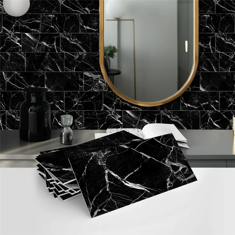 SJM 16Pcs 10.16x20.32x0.178cm Self-Adhesive Peel Stick Wall Tiles Stickers Waterproof Marble Pattern Backsplash Decals for Kitchen Bathroom - SJM01