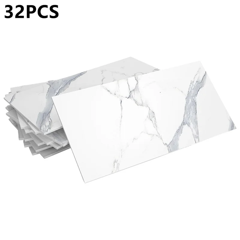 SJM 32Pcs 10.16x20.32x0.178cm Self-Adhesive Peel Stick Wall Tiles Stickers Waterproof Marble Pattern Backsplash Decals for Kitchen Bathroom - SJM01