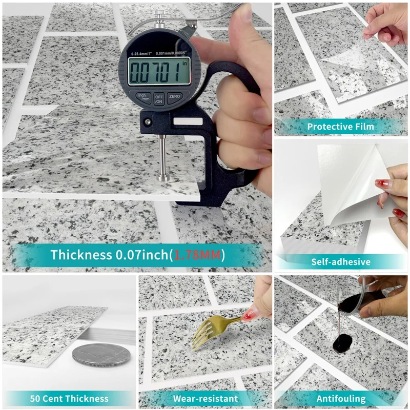 SJM 32Pcs 10.16x20.32x0.178cm Self-Adhesive Peel Stick Wall Tiles Stickers Waterproof Marble Pattern Backsplash Decals for Kitchen Bathroom - SJM01