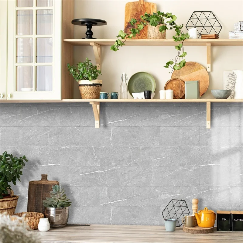 SJM 64Pcs 10.16x20.32x0.178cm Self-Adhesive Peel Stick Wall Tiles Stickers Waterproof Marble Pattern Backsplash Decals for Kitchen Bathroom - SJM01