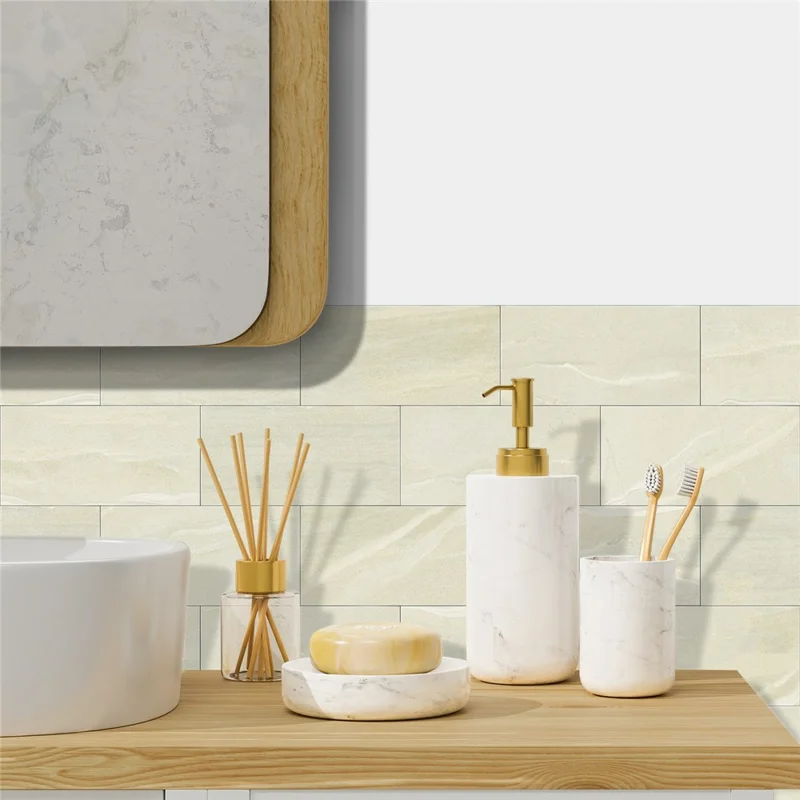 SJM 64Pcs 10.16x20.32x0.178cm Self-Adhesive Peel Stick Wall Tiles Stickers Waterproof Marble Pattern Backsplash Decals for Kitchen Bathroom - SJM01
