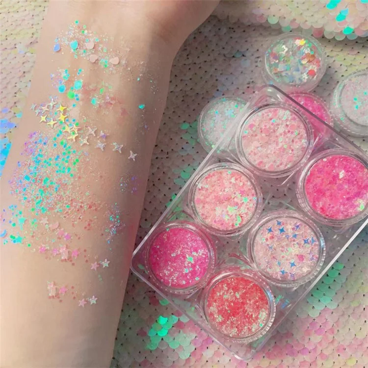 Ensemble de 6 couleurs de gel pailleté Chunky Holographic Body Glitter pour le maquillage des yeux, des lèvres, des cheveux et des ongles, sans colle - 108#