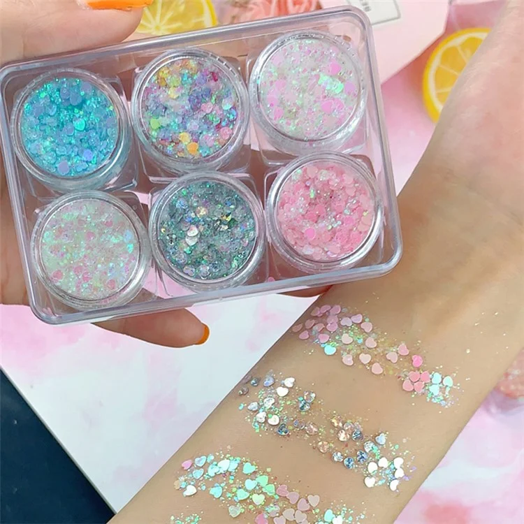 6 Colors Glitter Gel Set Chunky Holographic Body Glitter for Face Glitter Makeup Eye Lips Hair Nail Glitter Eyeshadow, No Need Glue - 101#
