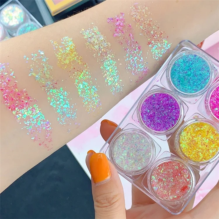 6 Colors Glitter Gel Set Chunky Holographic Body Glitter for Face Glitter Makeup Eye Lips Hair Nail Glitter Eyeshadow, No Need Glue - 103#