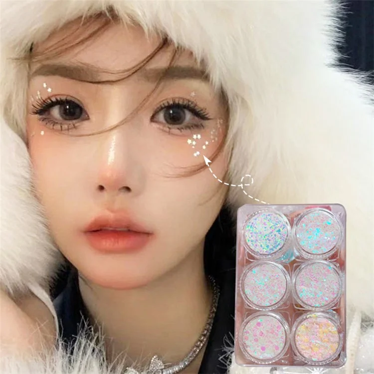 6 Colors Glitter Gel Set Chunky Holographic Body Glitter for Face Glitter Makeup Eye Lips Hair Nail Glitter Eyeshadow, No Need Glue - 103#
