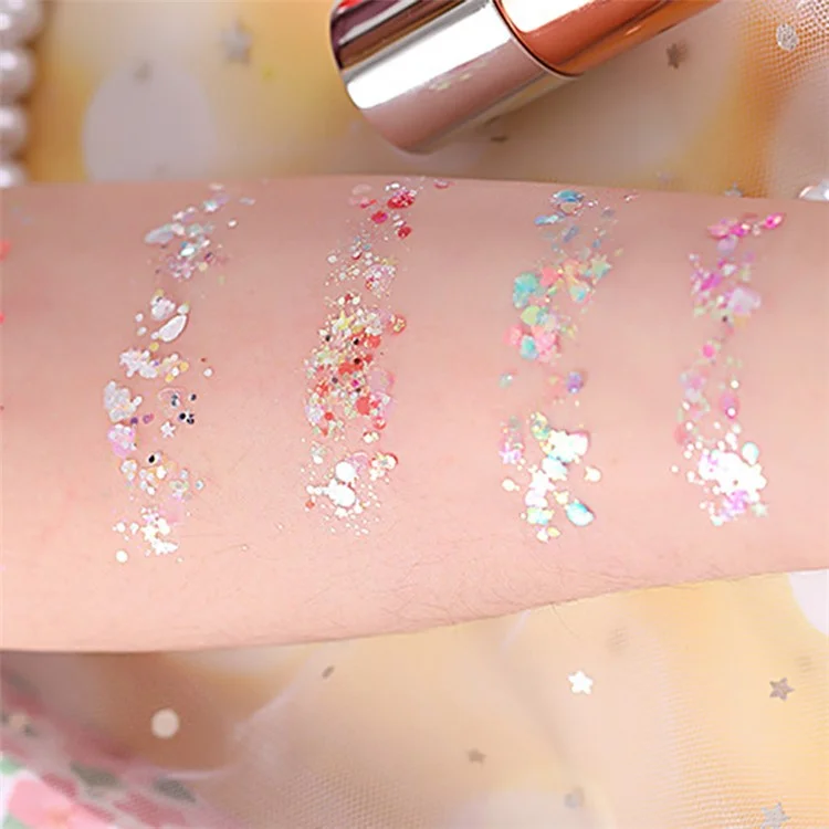 6 Colors Glitter Gel Set Chunky Holographic Body Glitter for Face Glitter Makeup Eye Lips Hair Nail Glitter Eyeshadow, No Need Glue - 105#
