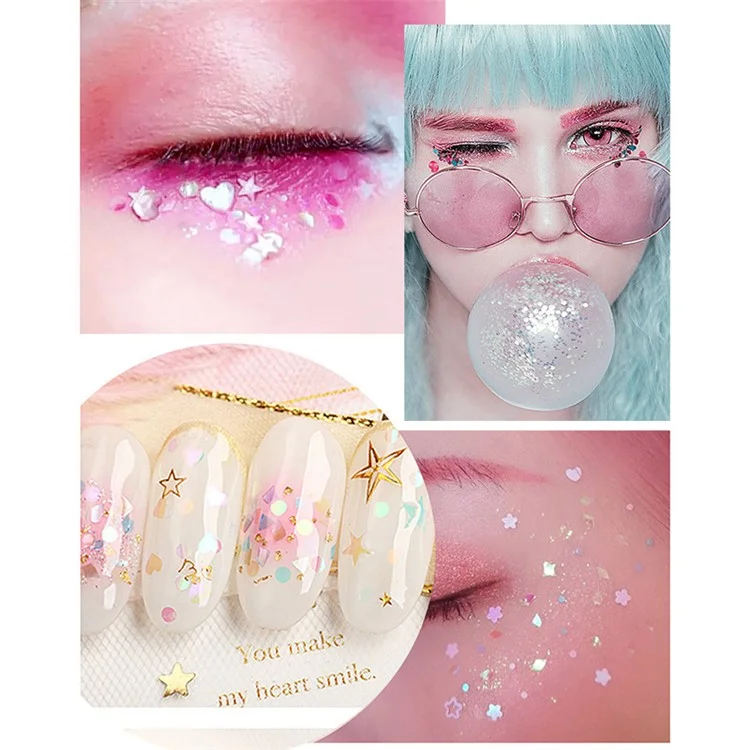 6 Colors Glitter Gel Set Chunky Holographic Body Glitter for Face Glitter Makeup Eye Lips Hair Nail Glitter Eyeshadow, No Need Glue - 105#