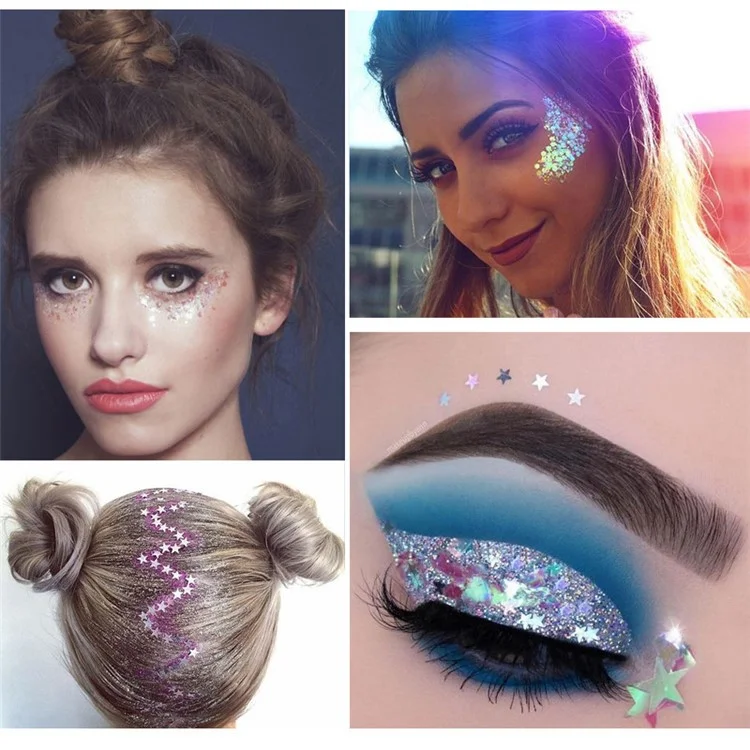 6 Colors Glitter Gel Set Chunky Holographic Body Glitter for Face Glitter Makeup Eye Lips Hair Nail Glitter Eyeshadow, No Need Glue - 105#