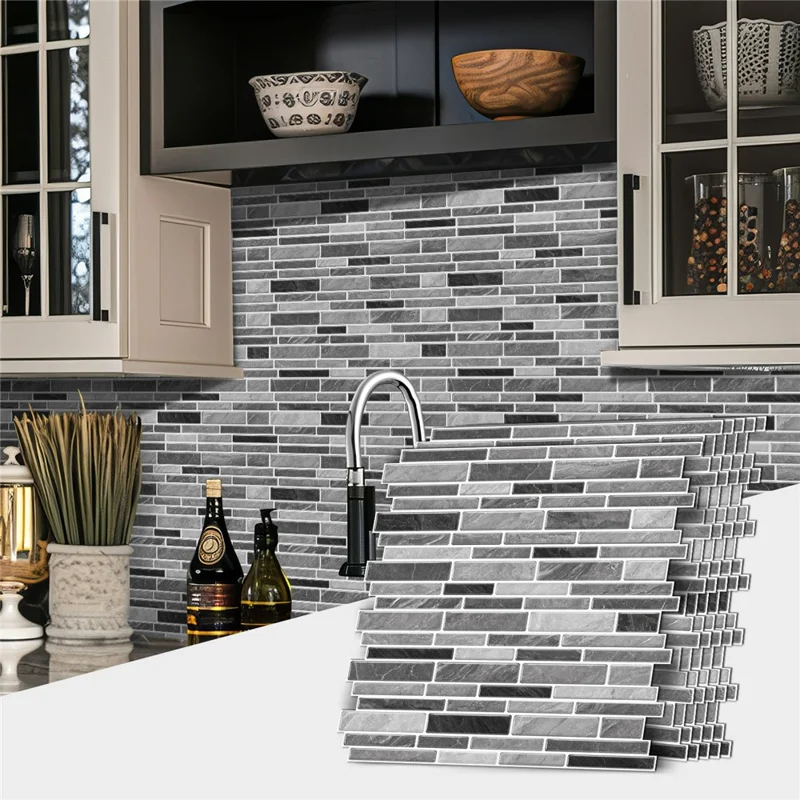 12Pcs 30.5x30.5cm Peel and Stick Wall Tile Stickers Waterproof Self-Adhesive Wall Decals for Kitchen Bathroom - SPT001