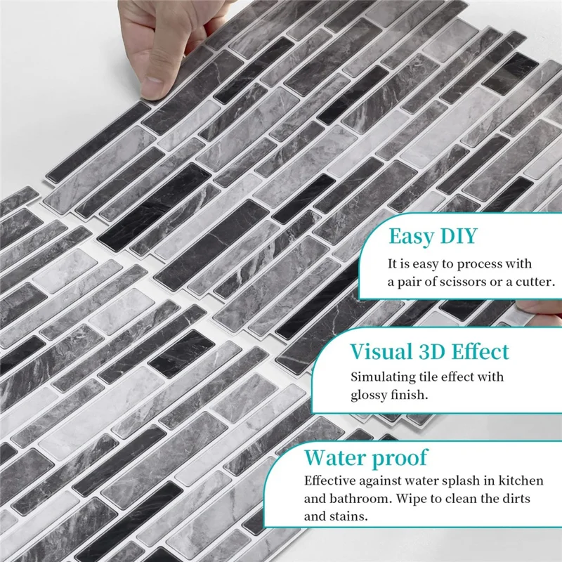12Pcs 30.5x30.5cm Peel and Stick Wall Tile Stickers Waterproof Self-Adhesive Wall Decals for Kitchen Bathroom - SPT001