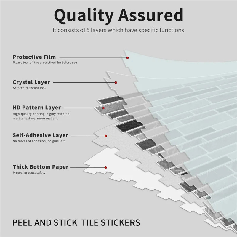 12Pcs 30.5x30.5cm Peel and Stick Wall Tile Stickers Waterproof Self-Adhesive Wall Decals for Kitchen Bathroom - SPT001