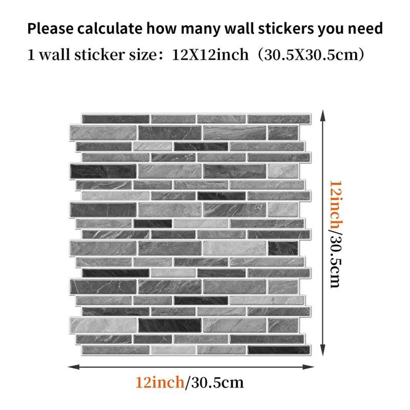 12Pcs 30.5x30.5cm Peel and Stick Wall Tile Stickers Waterproof Self-Adhesive Wall Decals for Kitchen Bathroom - SPT001