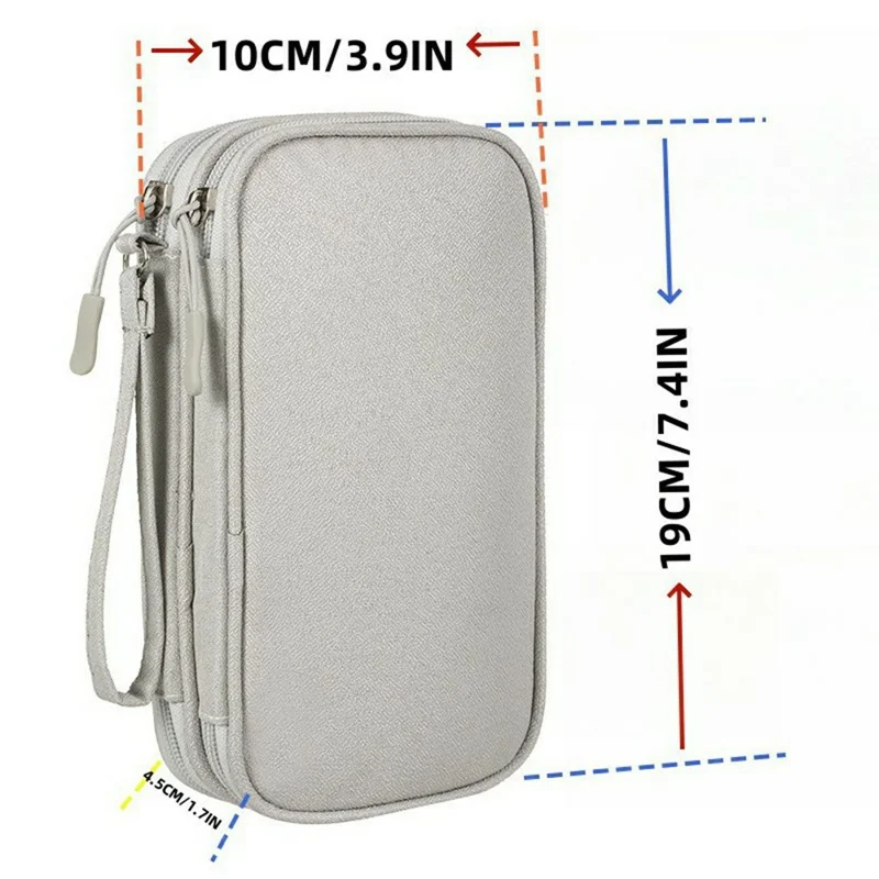 Double Layer Data Cable Organizer Bag for Travel Portable Storage Pouch Anti-scratch Waterproof Electronics Accessories Case - Grey