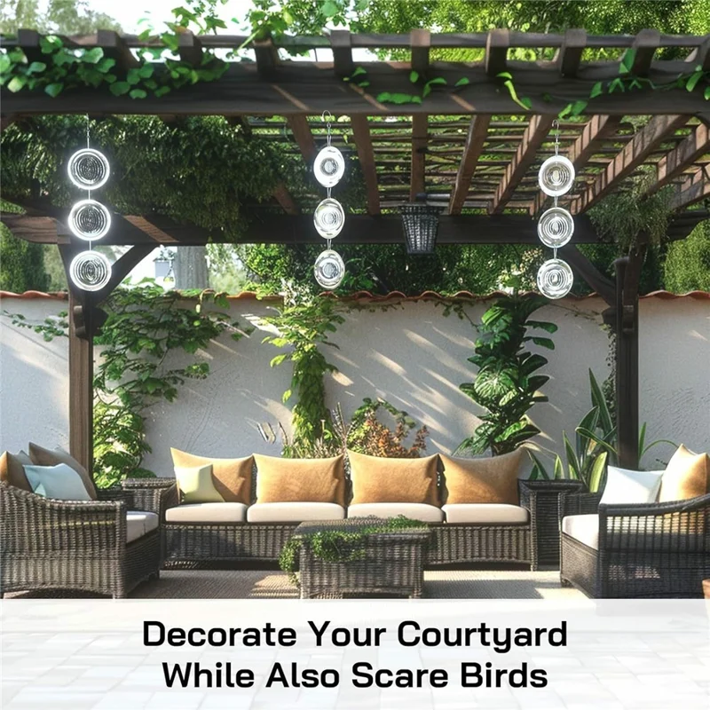 9 uds. discos 3D reflectantes antipájaros de acero inoxidable, giradores con viento, decoración para jardín, patio, huerto al aire libre