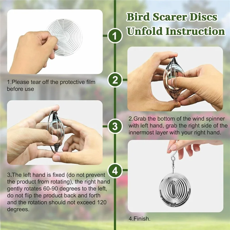 9 uds. discos 3D reflectantes antipájaros de acero inoxidable, giradores con viento, decoración para jardín, patio, huerto al aire libre