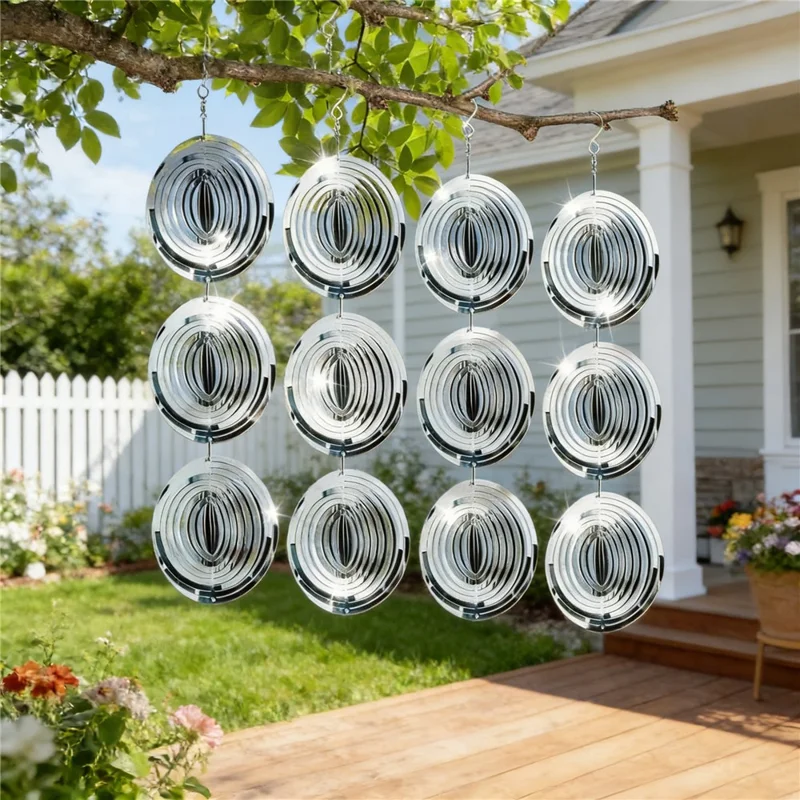 12 stuks 3D RVS Reflecterende Vogelverdrijf Schijven Windspinner Tuindecoratie voor Buiten, Tuin, Boomgaard