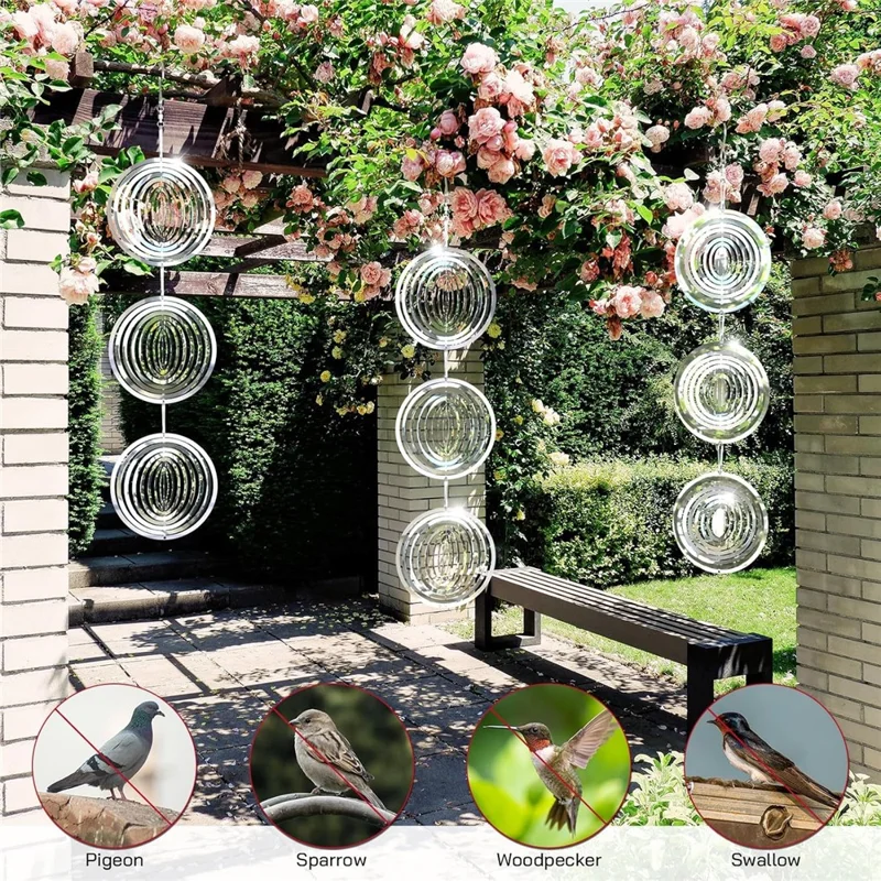12 stuks 3D RVS Reflecterende Vogelverdrijf Schijven Windspinner Tuindecoratie voor Buiten, Tuin, Boomgaard