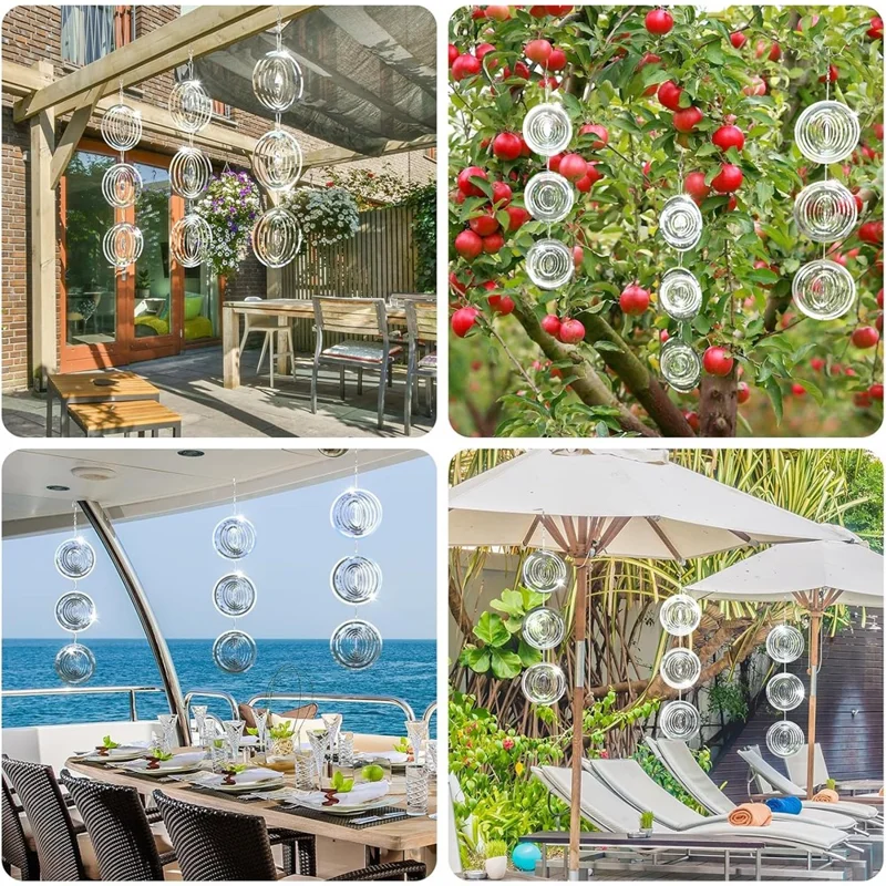 12 stuks 3D RVS Reflecterende Vogelverdrijf Schijven Windspinner Tuindecoratie voor Buiten, Tuin, Boomgaard