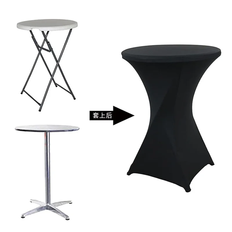 80x110cm Cocktail Table Cover Elastic Tablecloth High Top Bar Table Cover for Wedding Party Events - Black