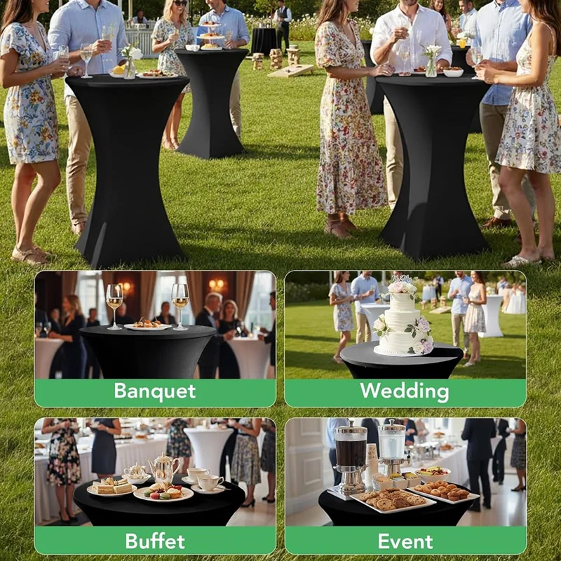 80x110cm Cocktail Table Cover Elastic Tablecloth High Top Bar Table Cover for Wedding Party Events - Black