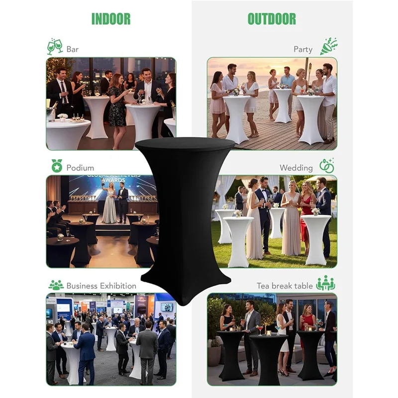 80x110cm Cocktail Table Cover Elastic Tablecloth High Top Bar Table Cover for Wedding Party Events - Black