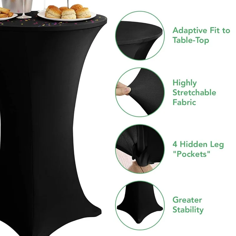 80x110cm Cocktail Table Cover Elastic Tablecloth High Top Bar Table Cover for Wedding Party Events - Black