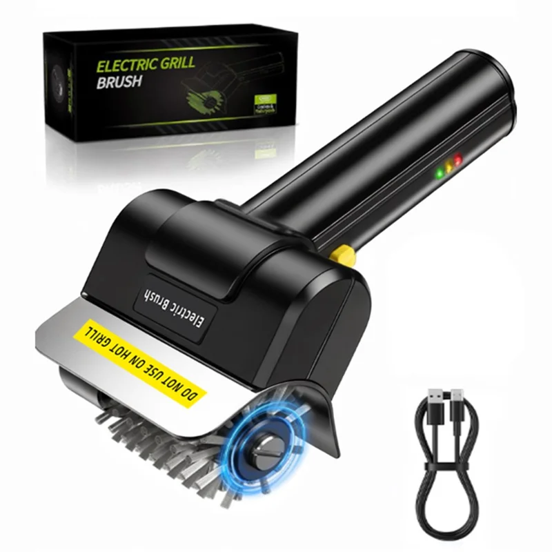 Electric Grill Cleaning Brush 2000mAh Wireless BBQ Cleaner Clean Brush with 1Pc Rolling Brush Head for Outdoor
