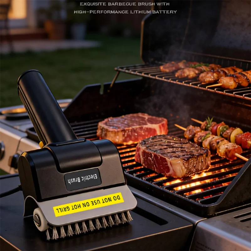 Electric Grill Cleaning Brush 2000mAh Wireless BBQ Cleaner Clean Brush with 1Pc Rolling Brush Head for Outdoor