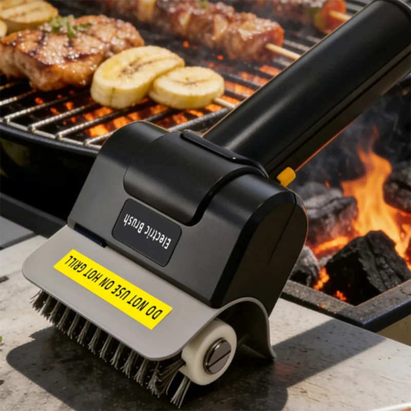 Electric Grill Cleaning Brush 2000mAh Wireless BBQ Cleaner Clean Brush with 1Pc Rolling Brush Head for Outdoor