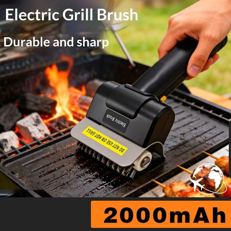 Electric Grill Cleaning Brush 2000mAh Wireless BBQ Cleaner Clean Brush with 1Pc Rolling Brush Head for Outdoor