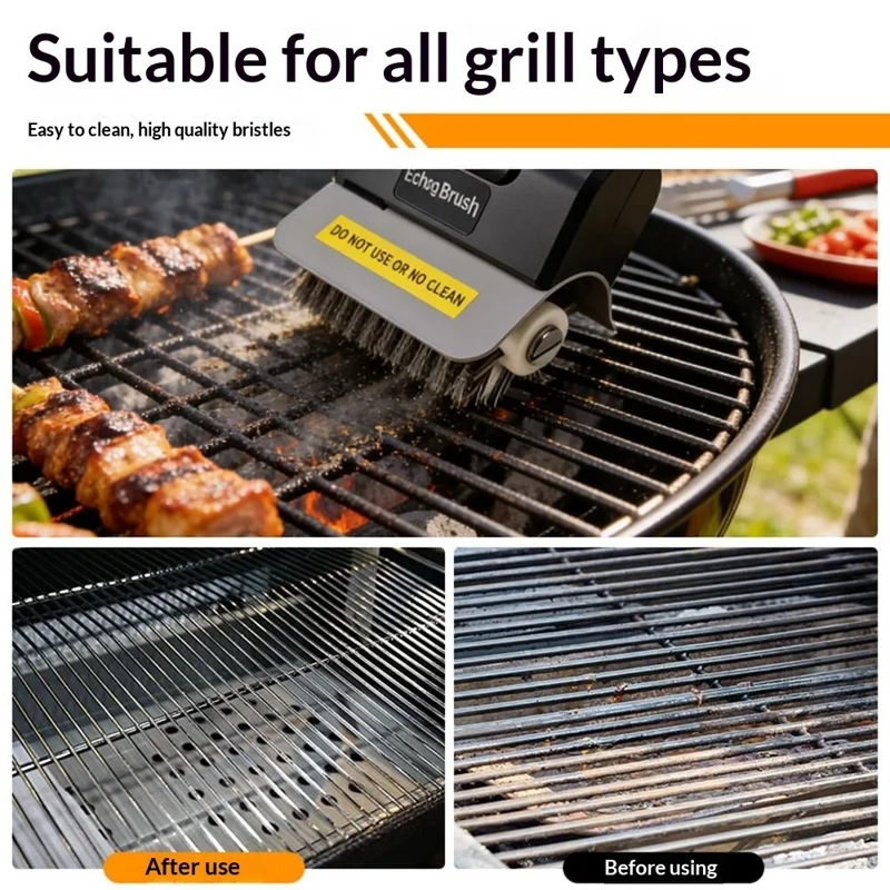 Electric Grill Cleaning Brush 2000mAh Wireless BBQ Cleaner Clean Brush with 1Pc Rolling Brush Head for Outdoor