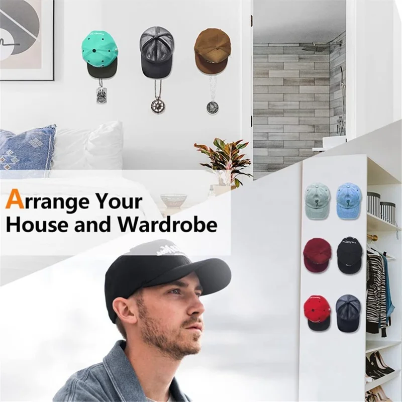 20Pcs No Drilling Baseball Cap Wall Mount Organizer Adesivo Hat Hook Plastic Minimalist Hanger Rack, Nero+Bianco