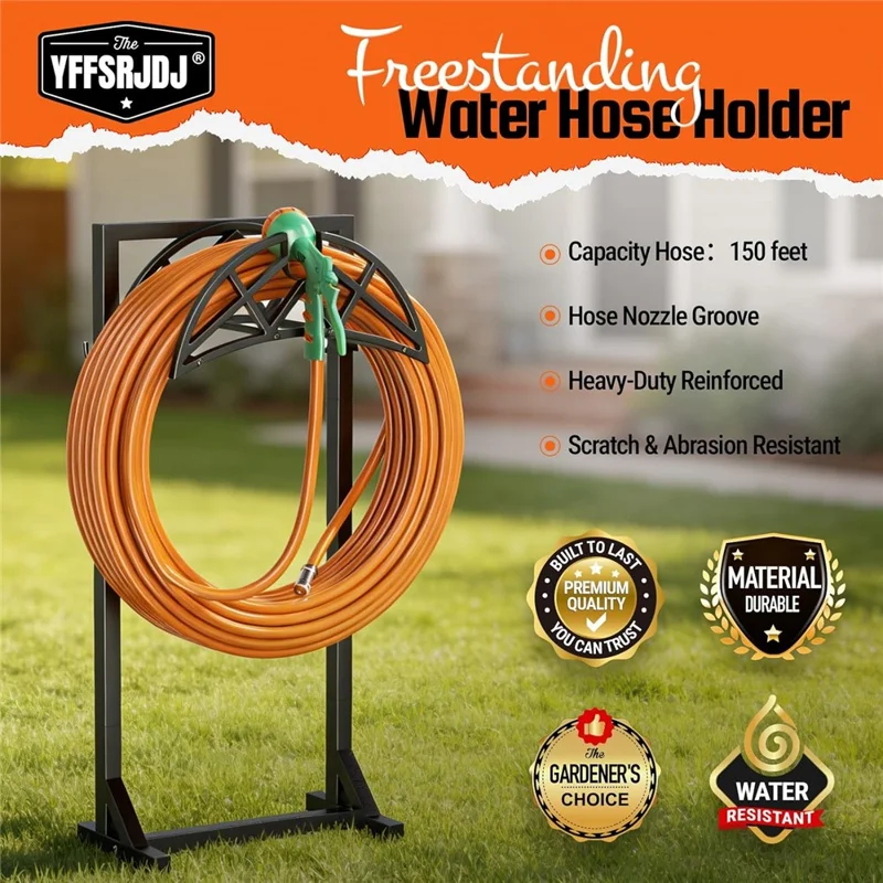 Freestanding Hose Holder 150ft Capacity Heavy Duty Metal Stand Storage Rack for Garden Lawn