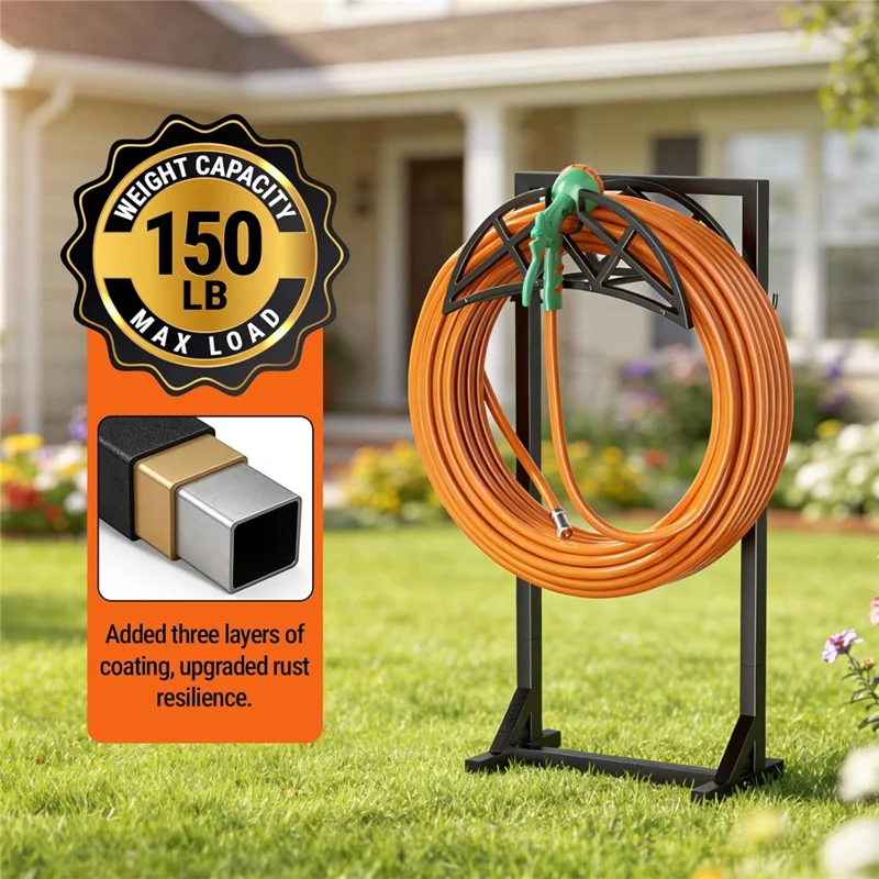 Freestanding Hose Holder 150ft Capacity Heavy Duty Metal Stand Storage Rack for Garden Lawn