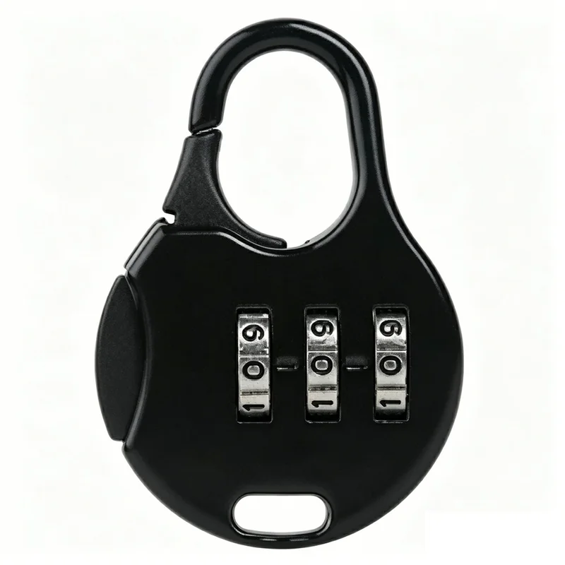 Mini Padlock 3-Digit Combination Lock Zinc Alloy Carabiner Shackle Security Lock for Luggage Backpack Gym Locker - Round  /  Black