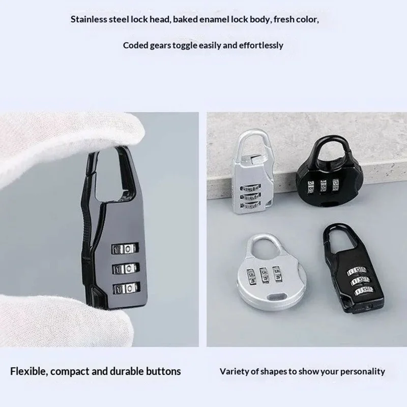 Mini Padlock 3-Digit Combination Lock Zinc Alloy Carabiner Shackle Security Lock for Luggage Backpack Gym Locker - Round  /  Black