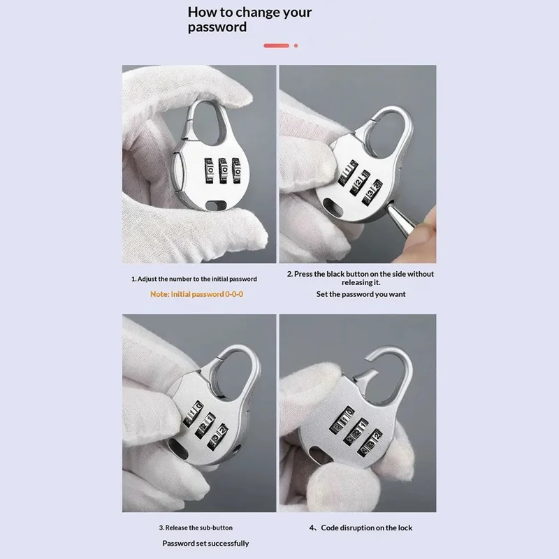 Mini Padlock 3-Digit Combination Lock Zinc Alloy Carabiner Shackle Security Lock for Luggage Backpack Gym Locker - Round  /  Black