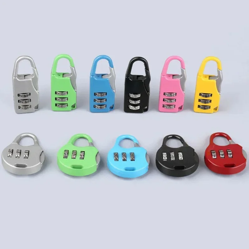 Mini Padlock 3-Digit Combination Lock Zinc Alloy Carabiner Shackle Security Lock for Luggage Backpack Gym Locker - Round  /  Black