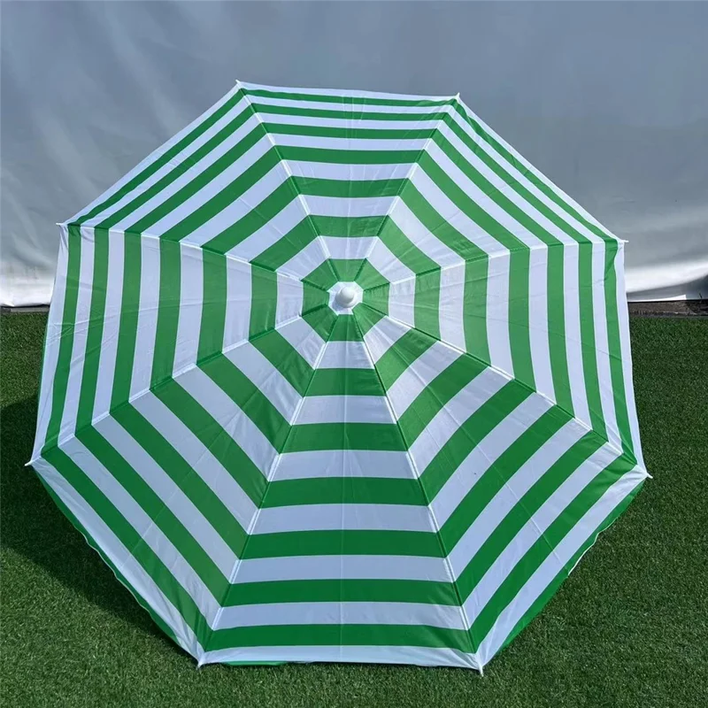 ST-STS-TW1 1.6m Diameter Outdoor Patio Umbrella Stripe Adjustable Beach Garden Parasol without Base - Green White  /  Stripe