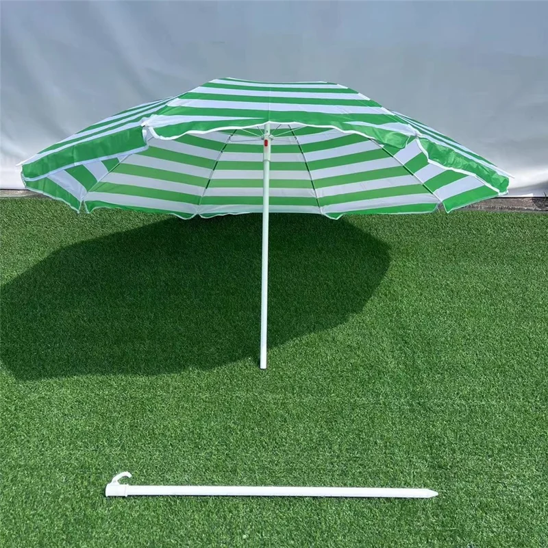 ST-STS-TW1 1.6m Diameter Outdoor Patio Umbrella Stripe Adjustable Beach Garden Parasol without Base - Green White  /  Stripe
