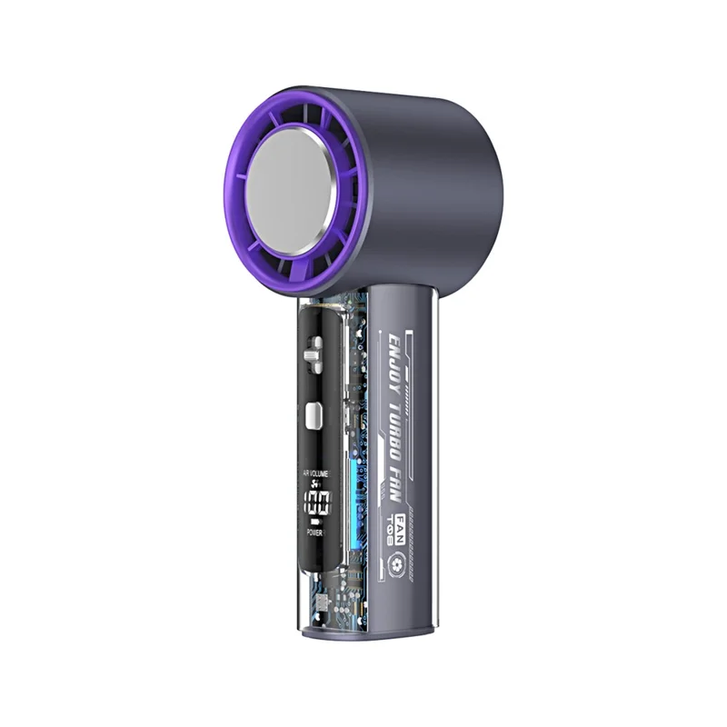 Ventaglio Portatile T-18 con Display LED Regolabile a 100 Velocità, Design Trasparente, Mini Ventola con Compressione Fredda - Grigio