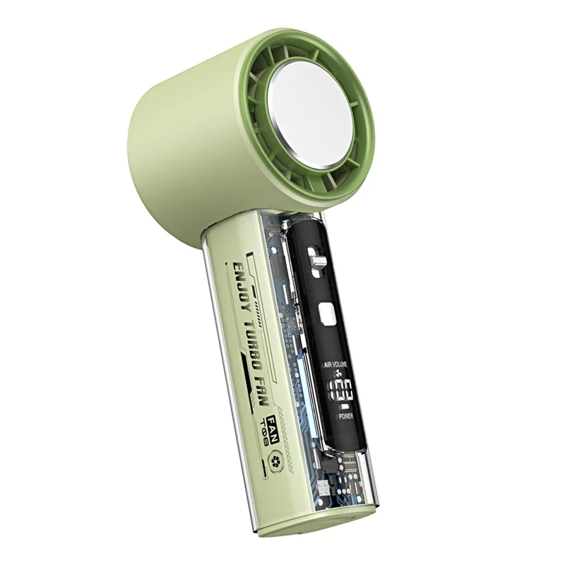 T-18 Handheld Fan 100-Speed Adjustable LED Display Transparent Portable Mini Fan with Cold Compress - Green
