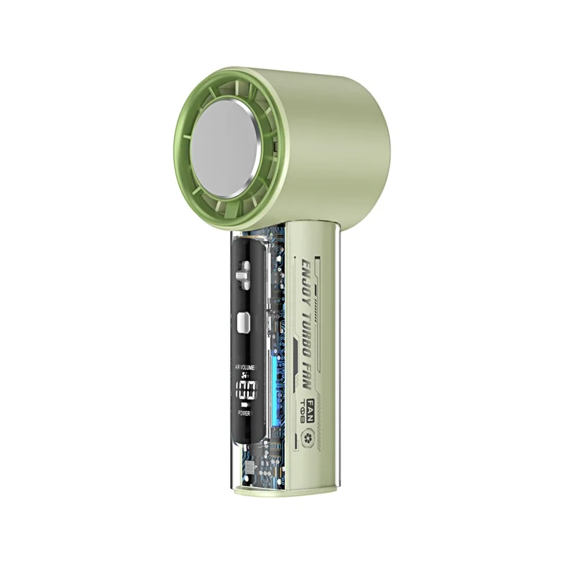 T-18 Handheld Fan 100-Speed Adjustable LED Display Transparent Portable Mini Fan with Cold Compress - Green