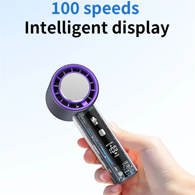 T-18 Handheld Fan 100-Speed Adjustable LED Display Transparent Portable Mini Fan with Cold Compress - Green