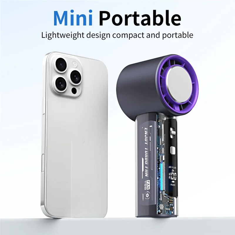 T-18 Handheld Fan 100-Speed Adjustable LED Display Transparent Portable Mini Fan with Cold Compress - Green