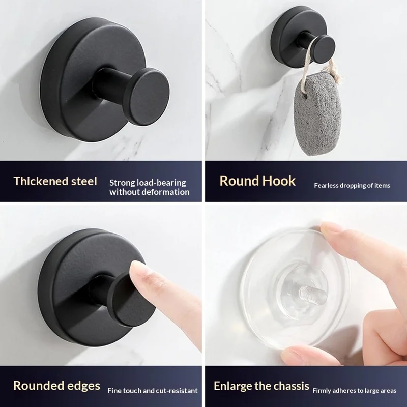 2 Pezzi Ganci a Ventosa in Acciaio Inossidabile Ganci da Parete senza Foratura Appenditutto per Bagno Cucina - Nero